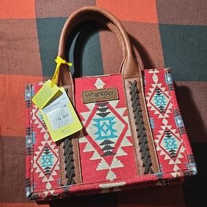 Wrangler Red and Brown Geometric Tote